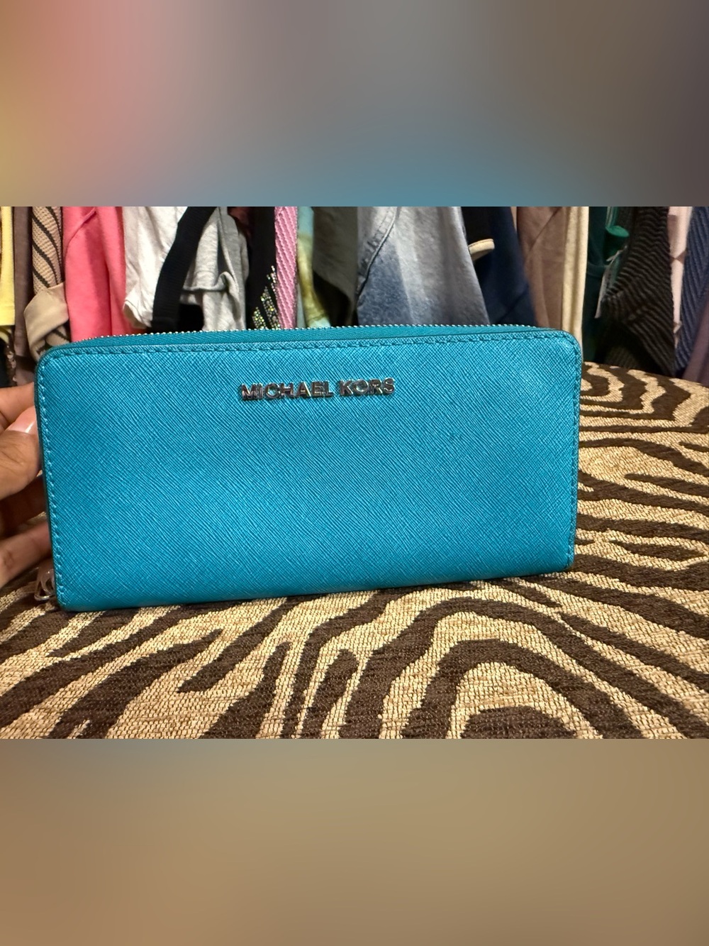 Michael Kors Bright Teal Saffiano Zip-Around Wallet